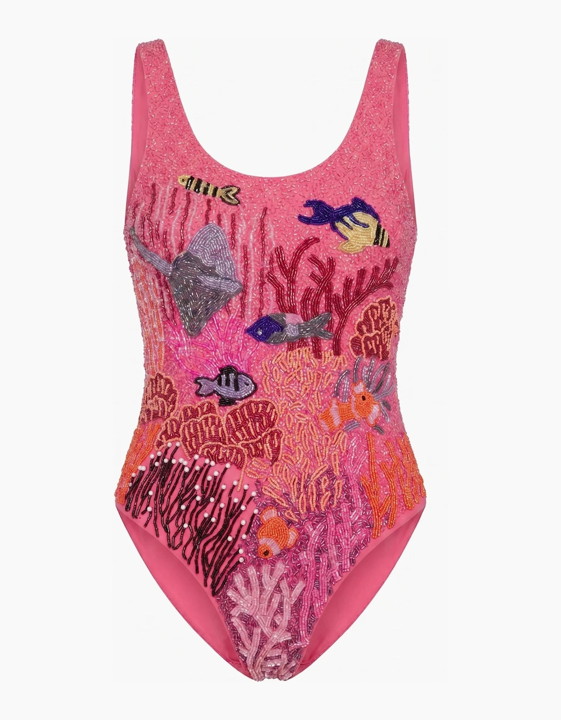 Pink Coastal Fish Beaded Swimsuit in Stock