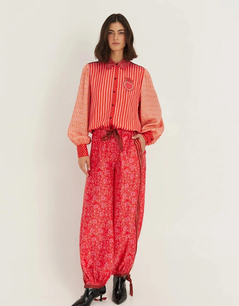 ME369 Sola red aura printed puff sleeve blouse