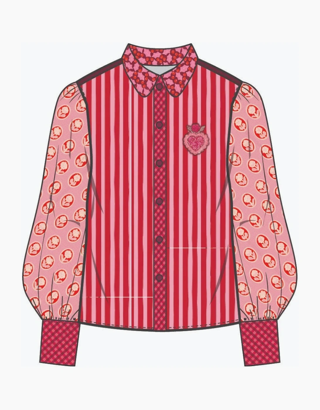 ME369 Sola red aura printed puff sleeve blouse