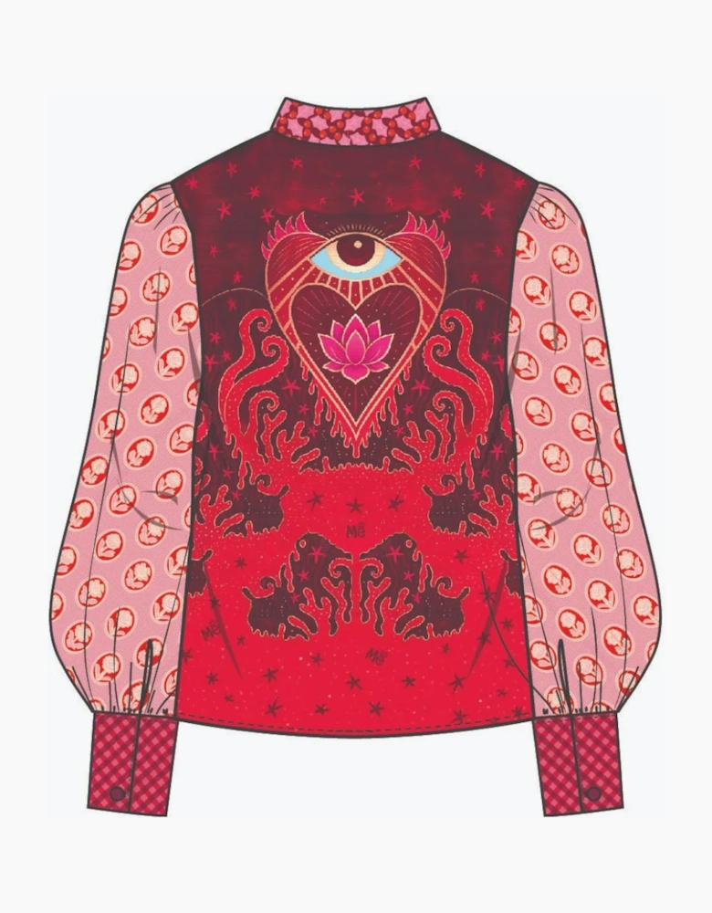 ME369 Sola red aura printed puff sleeve blouse