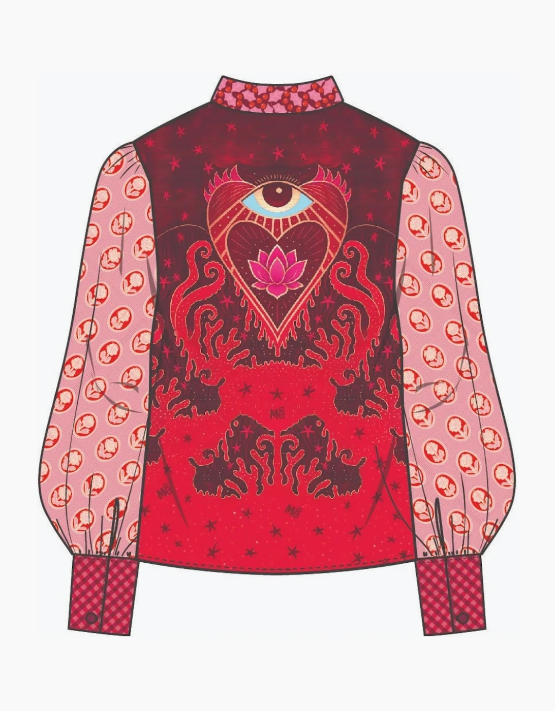 ME369 Sola red aura printed puff sleeve blouse