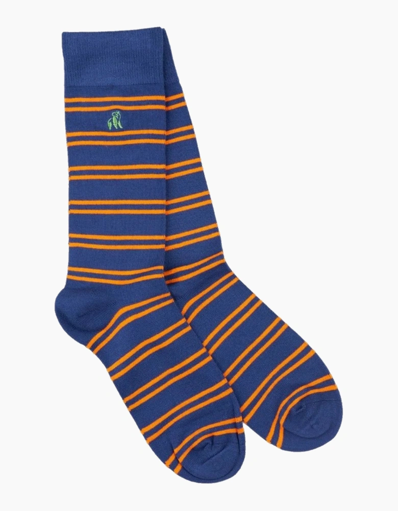 SWOLE PANDA BAMBOO SOCKS NAVY ORANGE STRIPE
