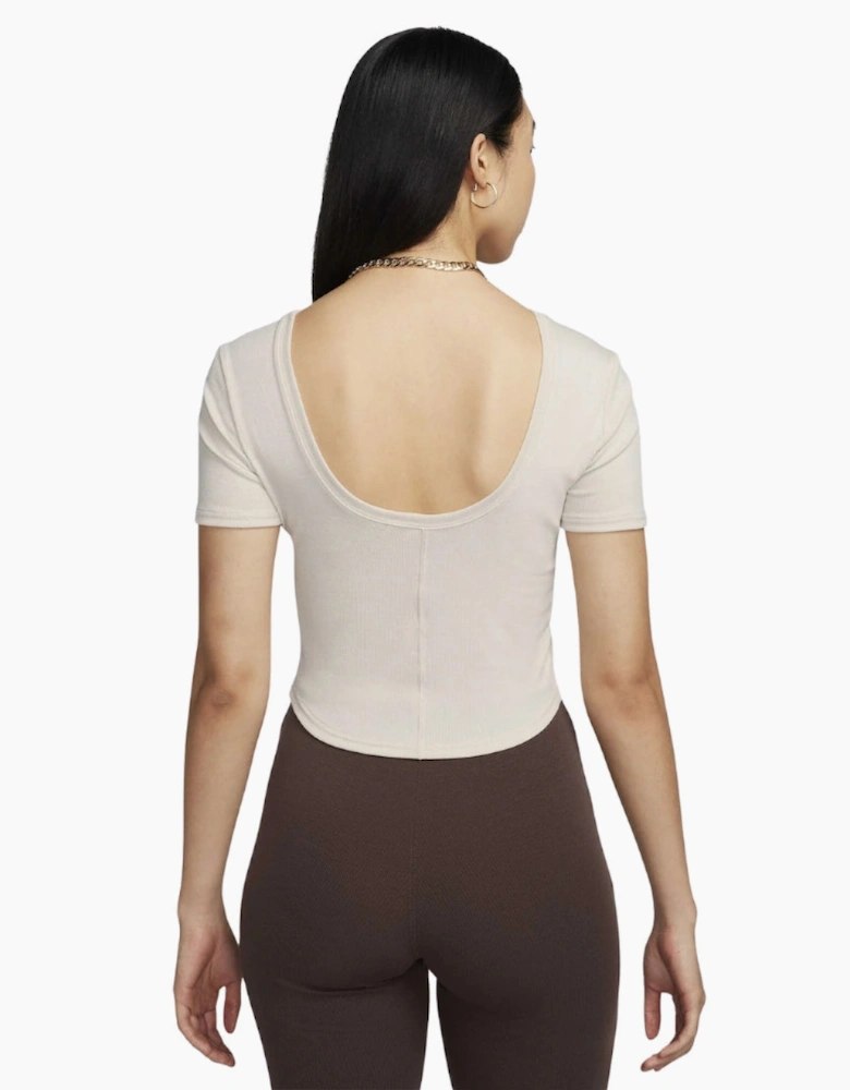 Nike Women's Tight Scoop-Back Mini-Rib Light Orewood Brown Top