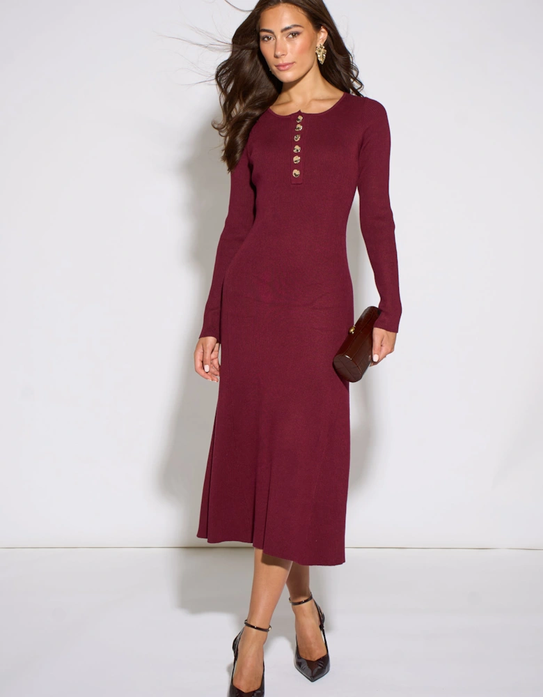 Mulberry LS Gold Button Midi Dress