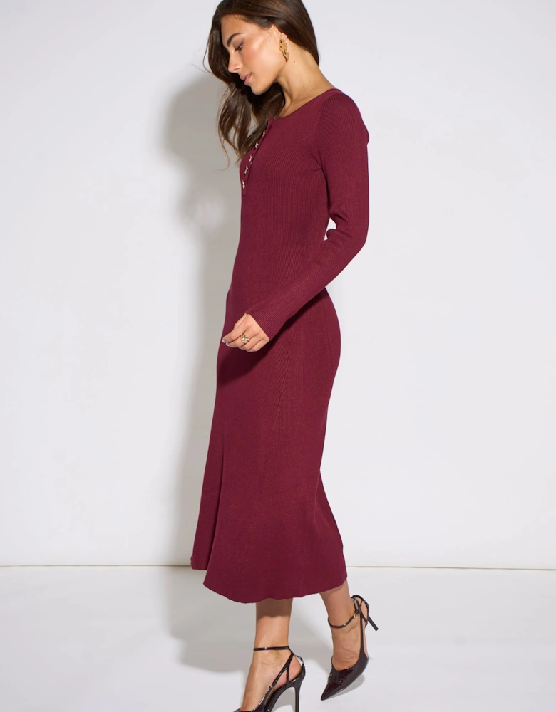 Mulberry LS Gold Button Midi Dress
