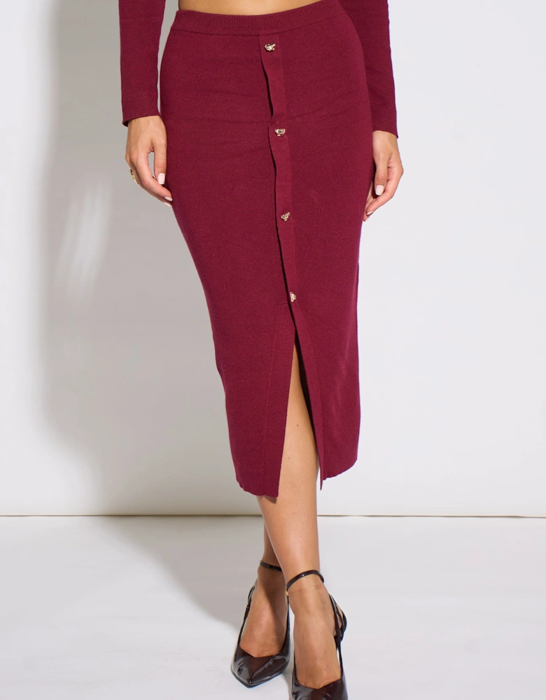 Mulberry Gold Button Pencil Midi Skirt