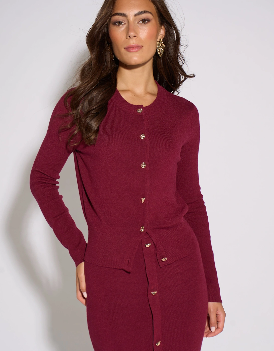 Mulberry Gold Button Fine Knit Cardigan