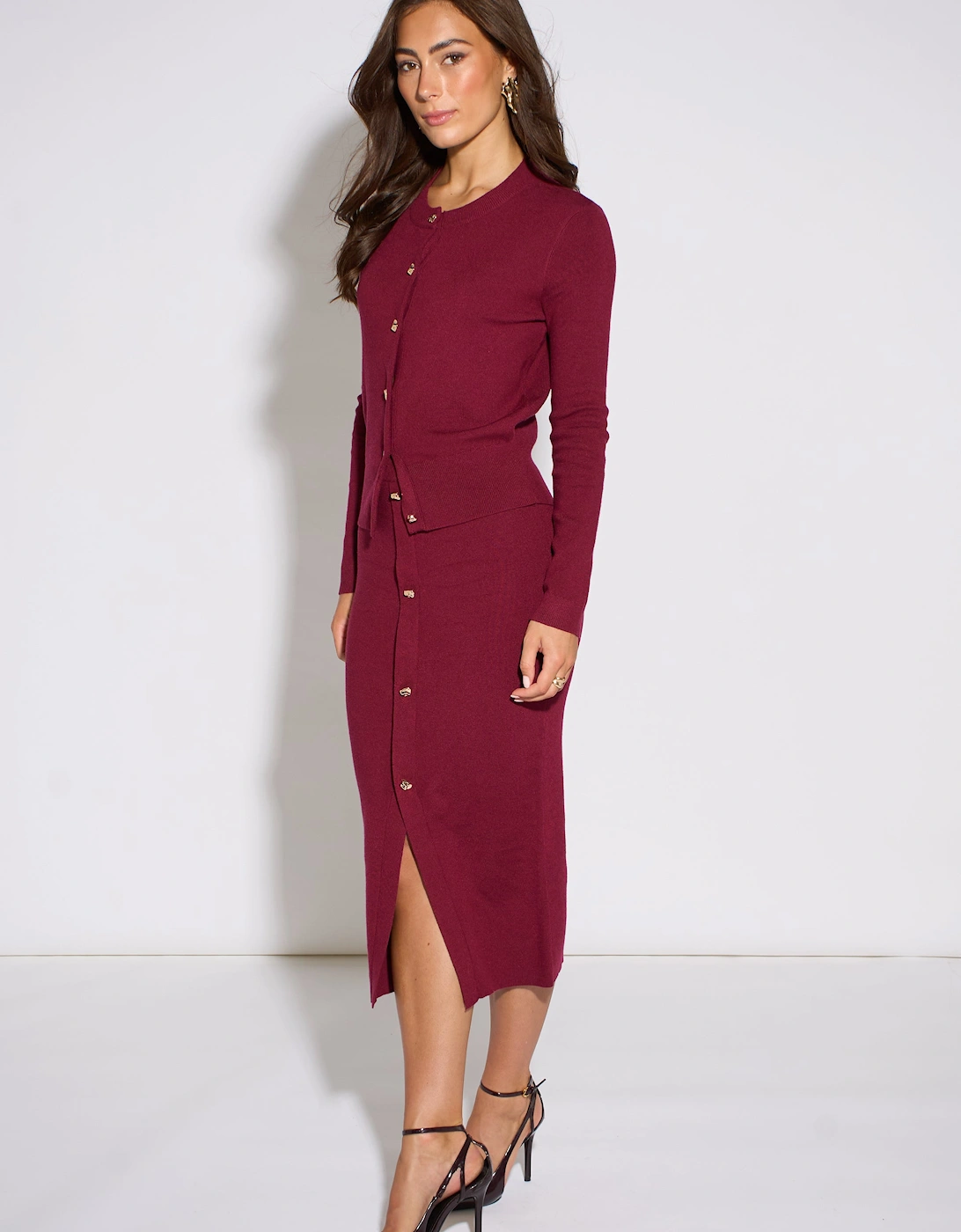 Mulberry Gold Button Fine Knit Cardigan