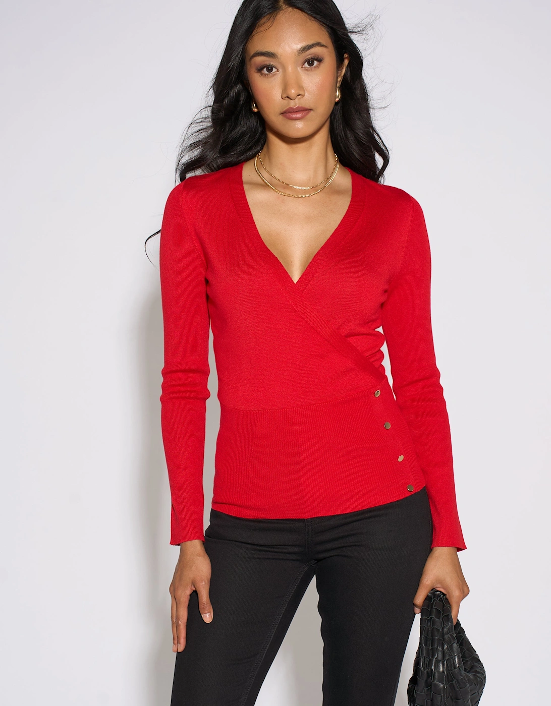 Red LS Wrap Front Gold Button Top, 5 of 4