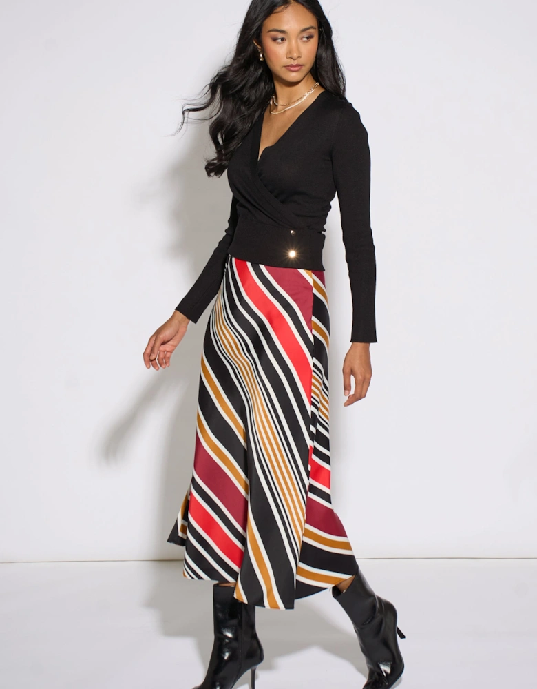 Black LS Wrap Front Gold Button Top