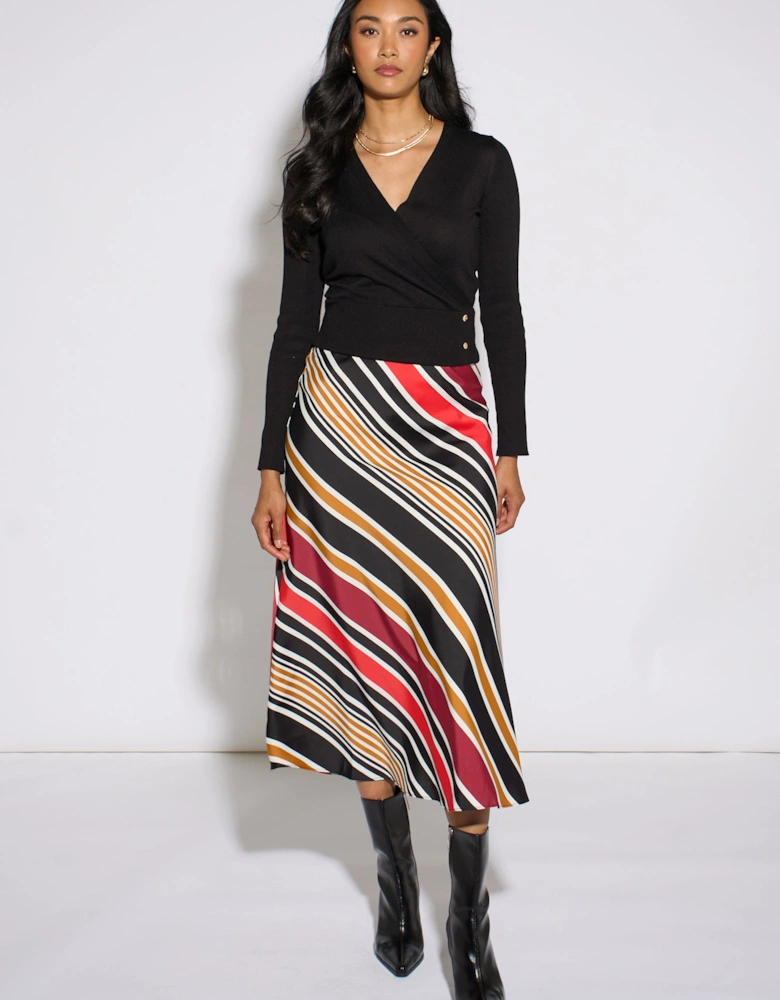 Black LS Wrap Front Gold Button Top