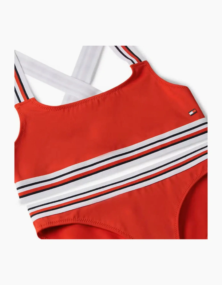 Girls Global Stripe Bralette Bikini Swim Set, Primary Red