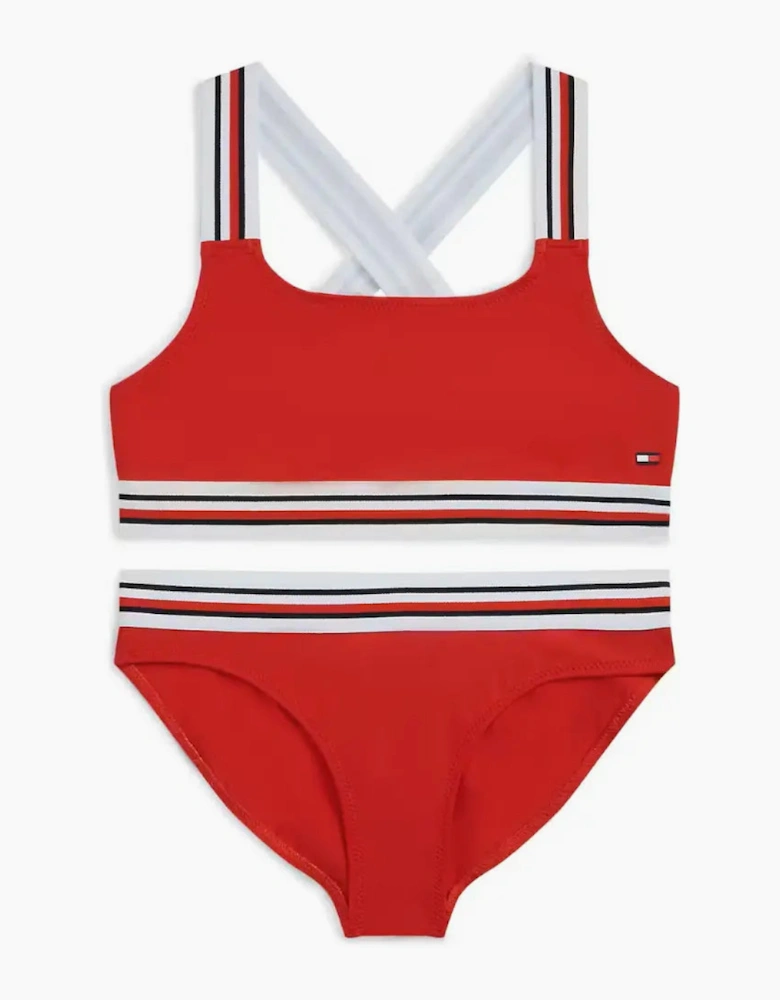 Girls Global Stripe Bralette Bikini Swim Set, Primary Red
