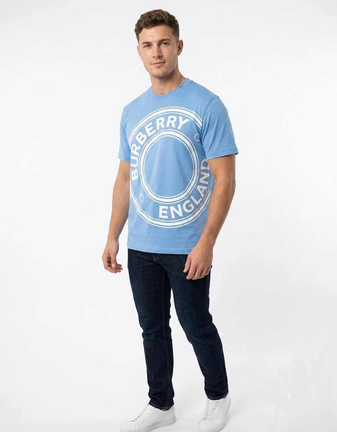 Burberry Graphic Print T Shirt White Pale Blue