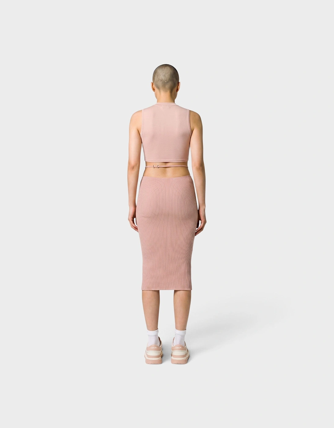 Ribbed Staggered Midi Skirt Pink