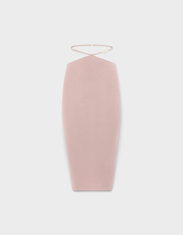 Ribbed Staggered Midi Skirt Pink