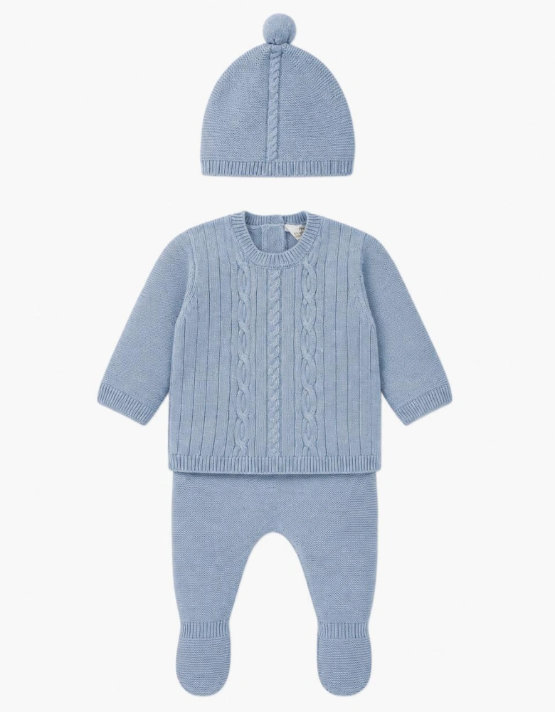 Boys Blue Cable Knit Pant Set