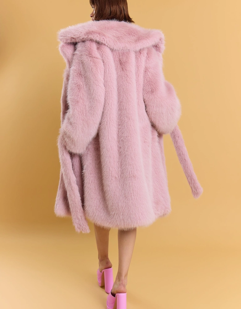 Pink Bamboo Blend Faux Fur Coat