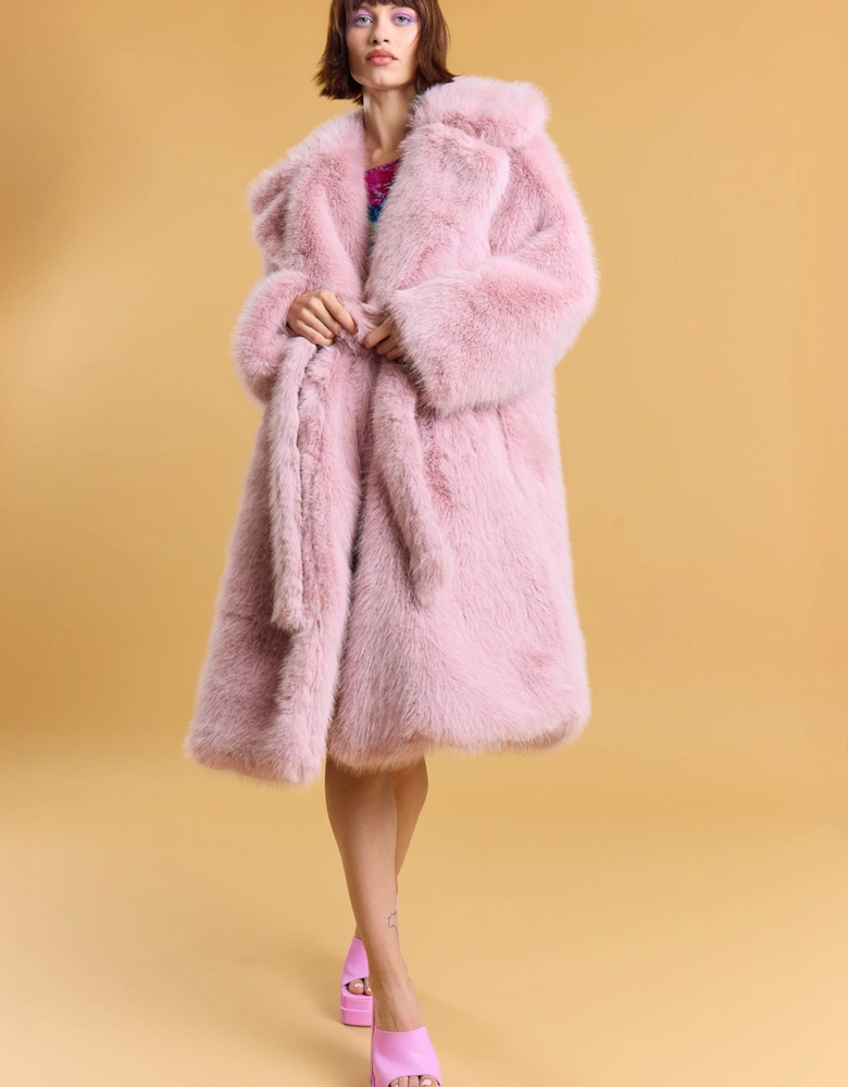 Pink Bamboo Blend Faux Fur Coat