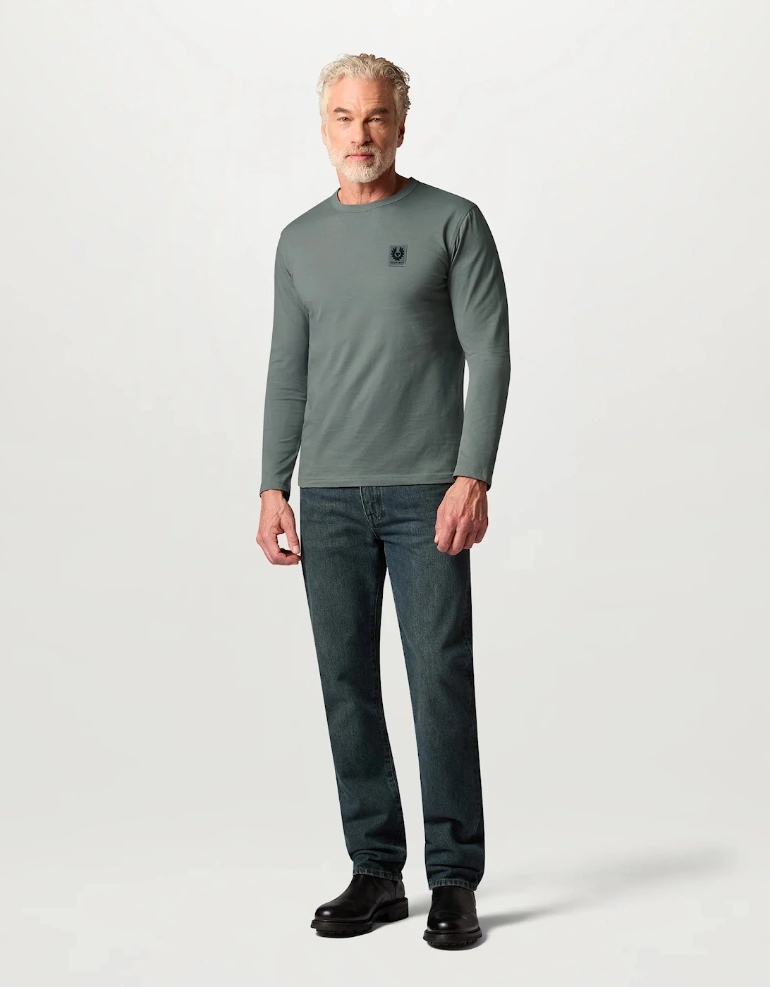 Belstaff Mens Long Sleeved Logo T-Shirt - Atlantic Grey, 3 of 2
