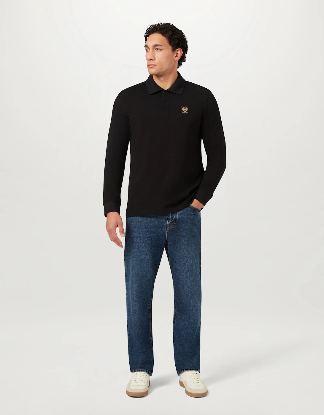 Belstaff Mens Long Sleeved Logo Polo - Black, 3 of 2