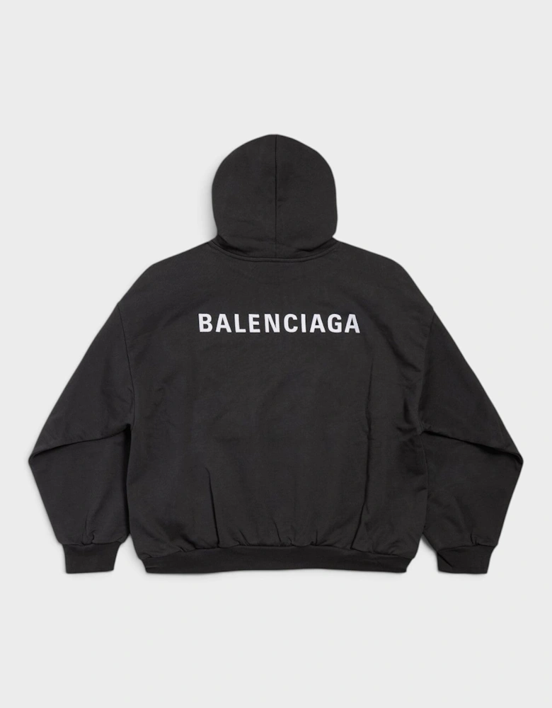 Logo Back Medium Fit Hoodie Black White
