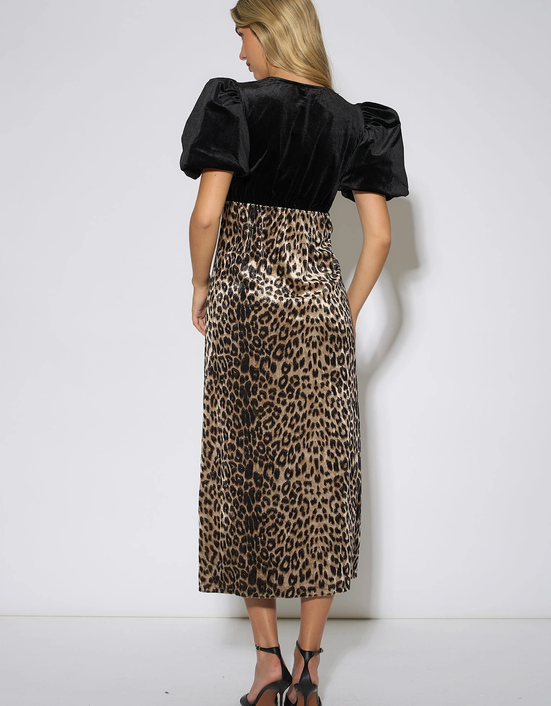 Black Animal Velvet Contrast Top Occasion Midi Dress
