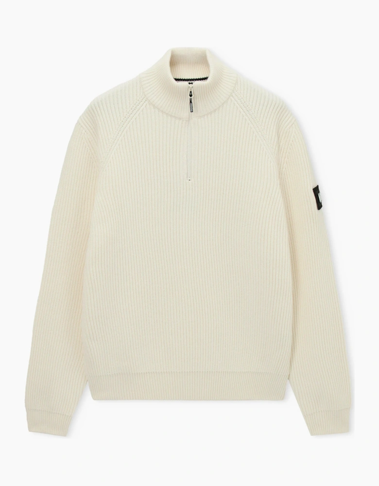 Weekend Offender Snetterton Rib funnel 1/4 zip knit Jumper IVORY