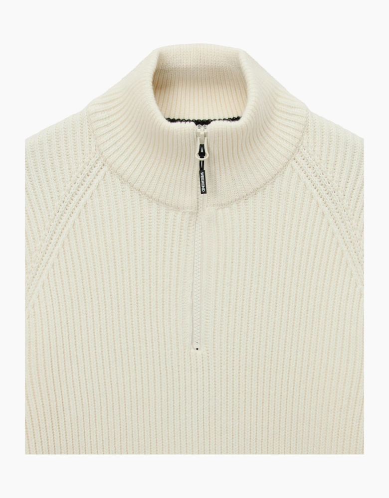 Weekend Offender Snetterton Rib funnel 1/4 zip knit Jumper IVORY