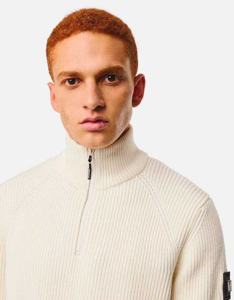 Weekend Offender Snetterton Rib funnel 1/4 zip knit Jumper IVORY