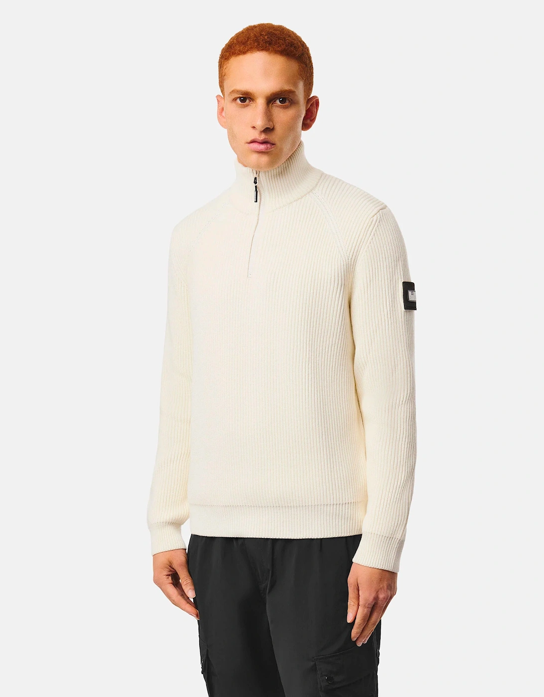 Weekend Offender Snetterton Rib funnel 1/4 zip knit Jumper IVORY