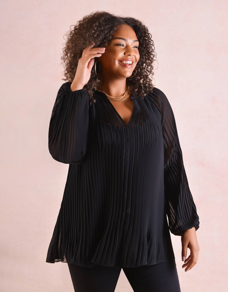 Black Pleated Boho Blouse