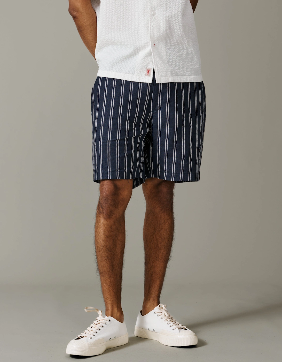 Elwis Linen Stripe Flat Front Short