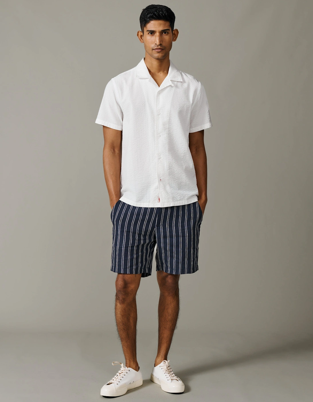 Elwis Linen Stripe Flat Front Short
