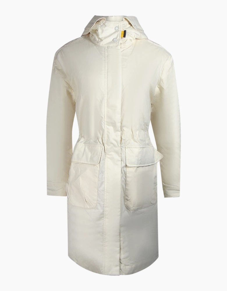 Parajumpers Eulalia Moonbeam White Hooded Padded Long Jacket