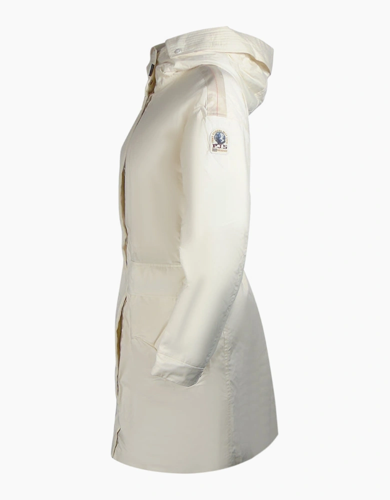 Parajumpers Eulalia Moonbeam White Hooded Padded Long Jacket