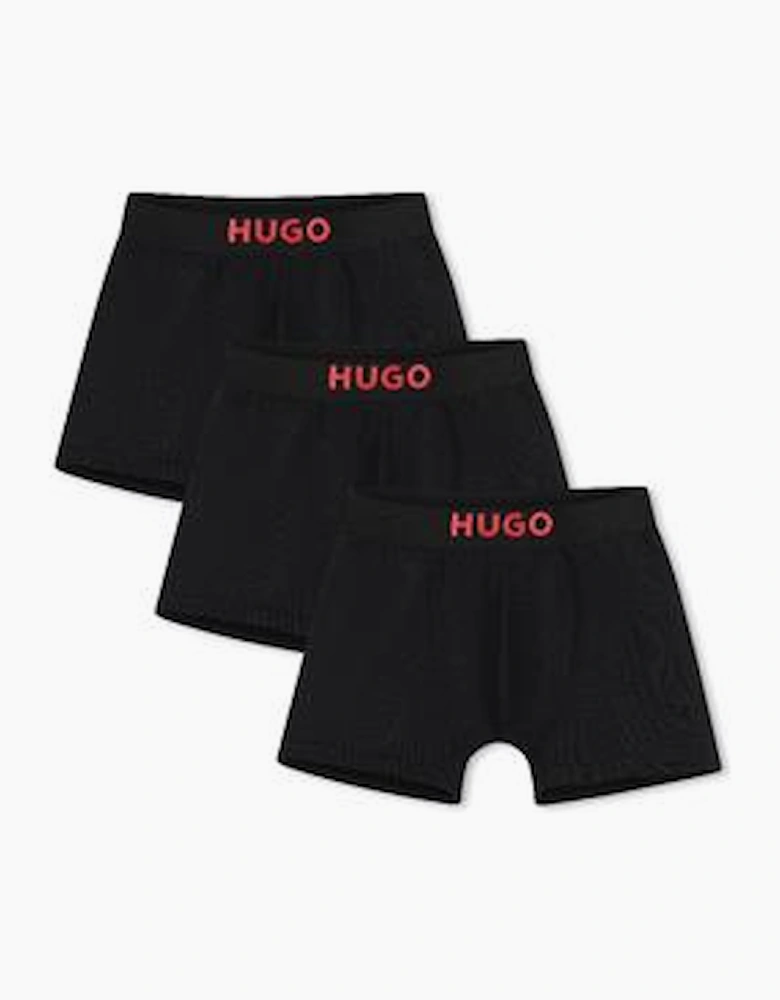 HUGO BOYS BLACK PCK 3 BOXER SHORTS G01348