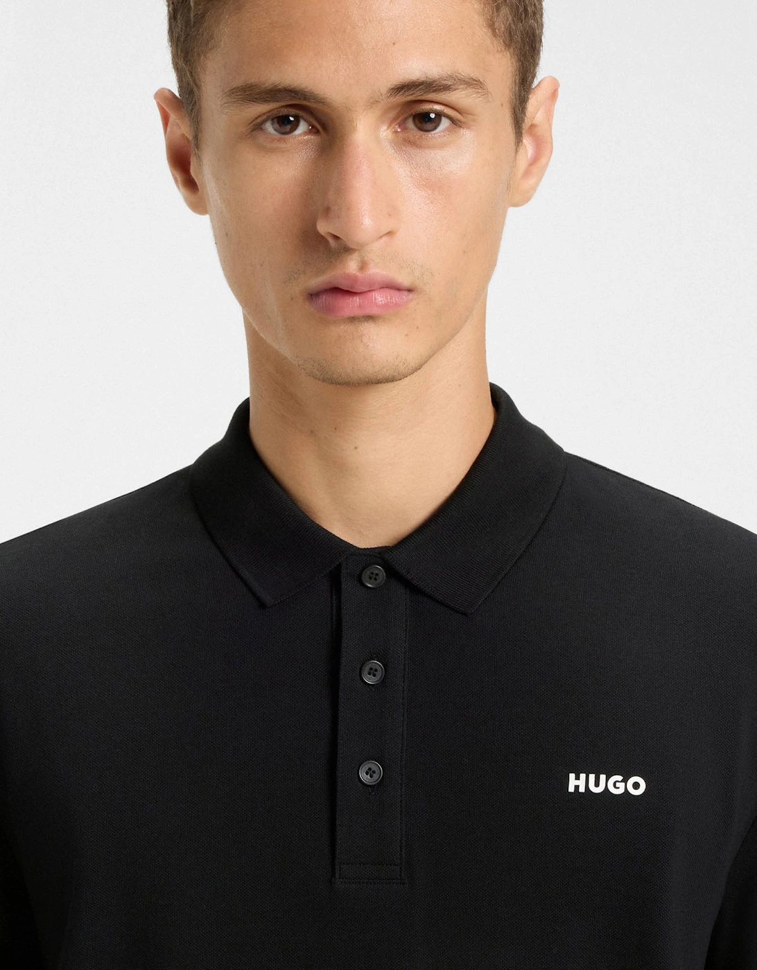 HUGO Donoslong Mens Cotton-piqué Long Sleeve Polo shirt with logo print - Black 001