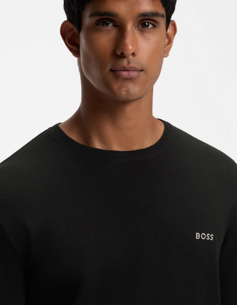 BOSS Orange Waffle Mens Ottoman pyjama T-Shirt with embroidered logo - Black 001