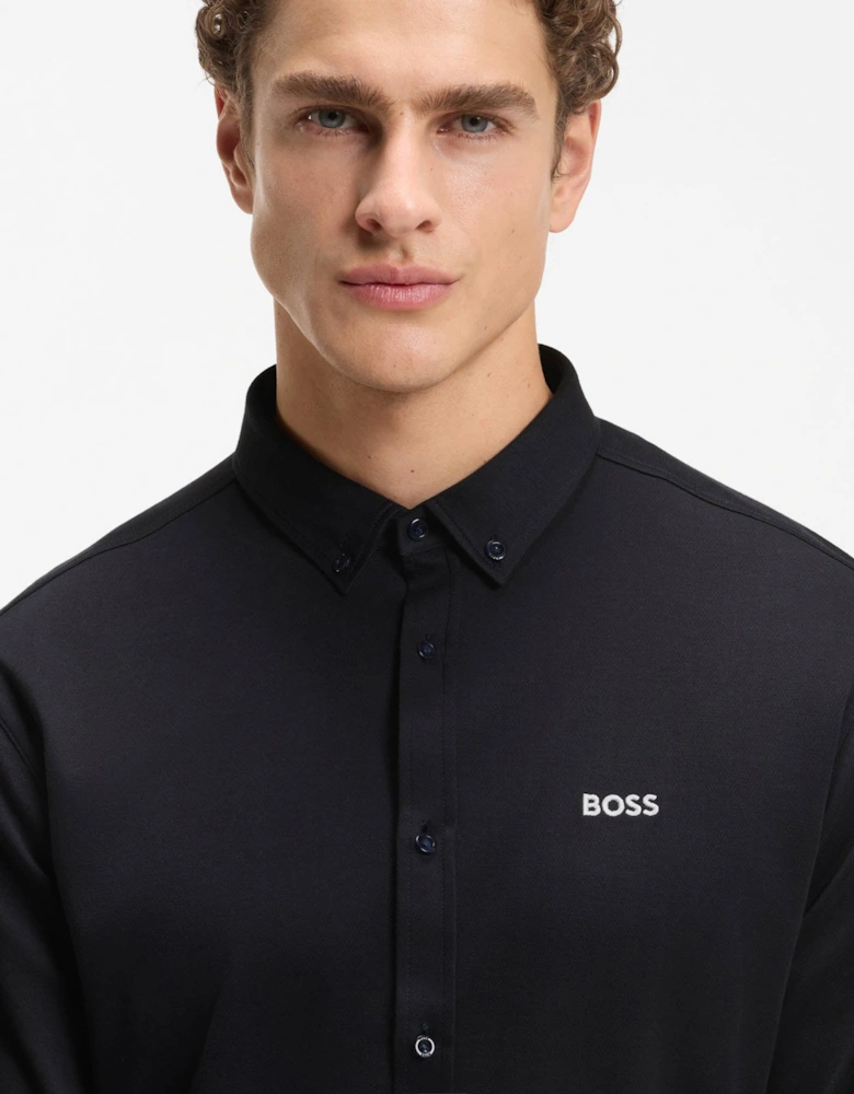 BOSS Green ST Motion Mens Long Sleeve shirt in cotton jersey with natural stretch - Dark Blue 402