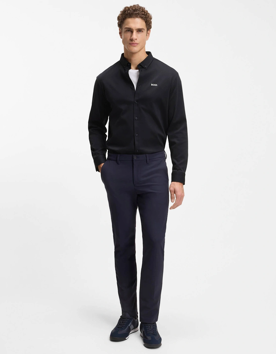 BOSS Green ST Motion Mens Long Sleeve shirt in cotton jersey with natural stretch - Dark Blue 402