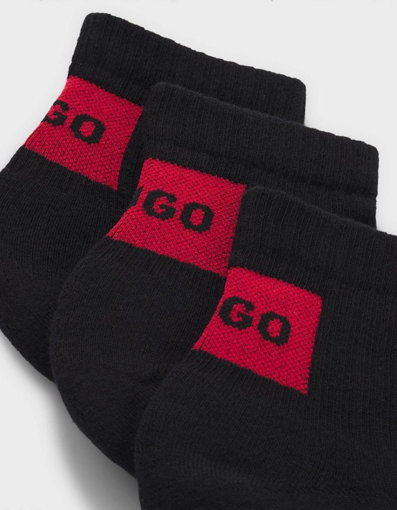 HUGO Three-Pack Mens ankle socks with red logo labels - Black 001