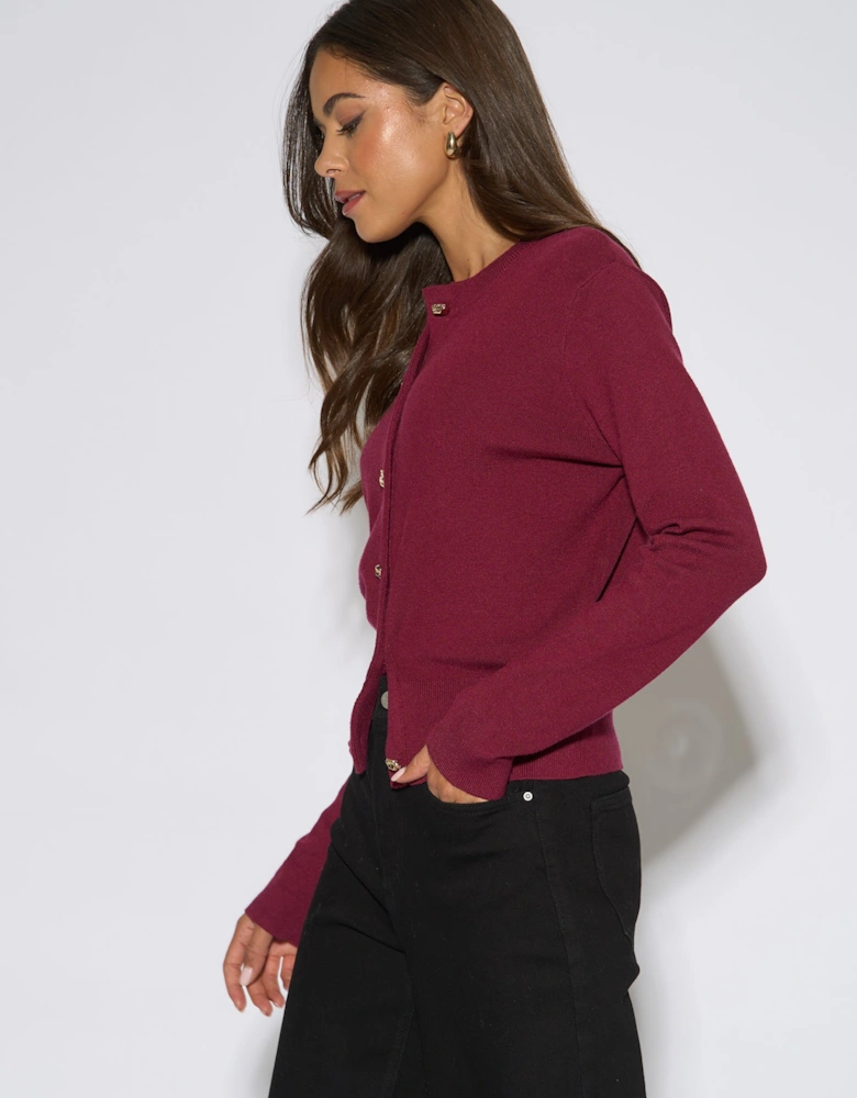 Mulberry Gold Button Fine Knit Cardigan