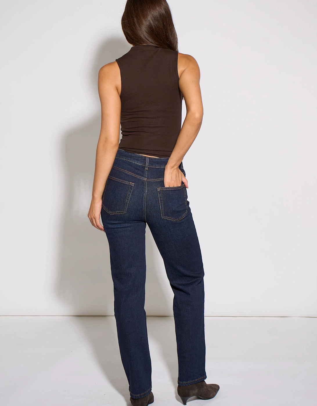 Indigo Mid Rise Straight Leg Jeans