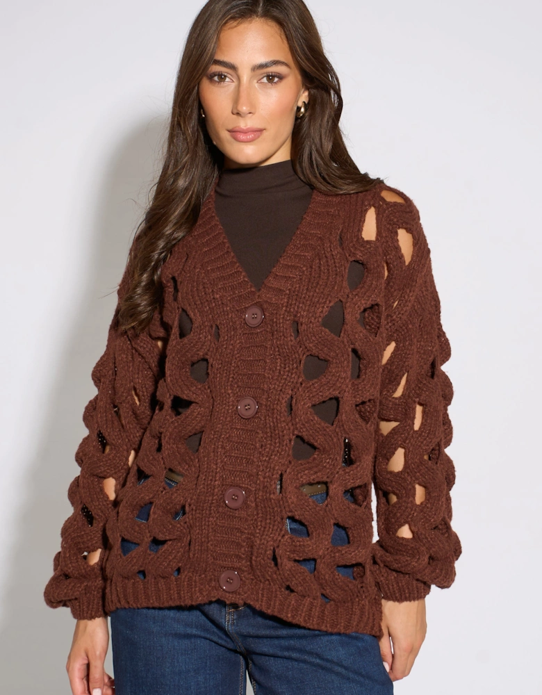 Rust Hollow Chunky Knit Cardigan
