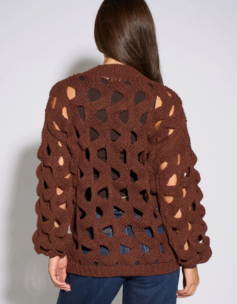 Rust Hollow Chunky Knit Cardigan