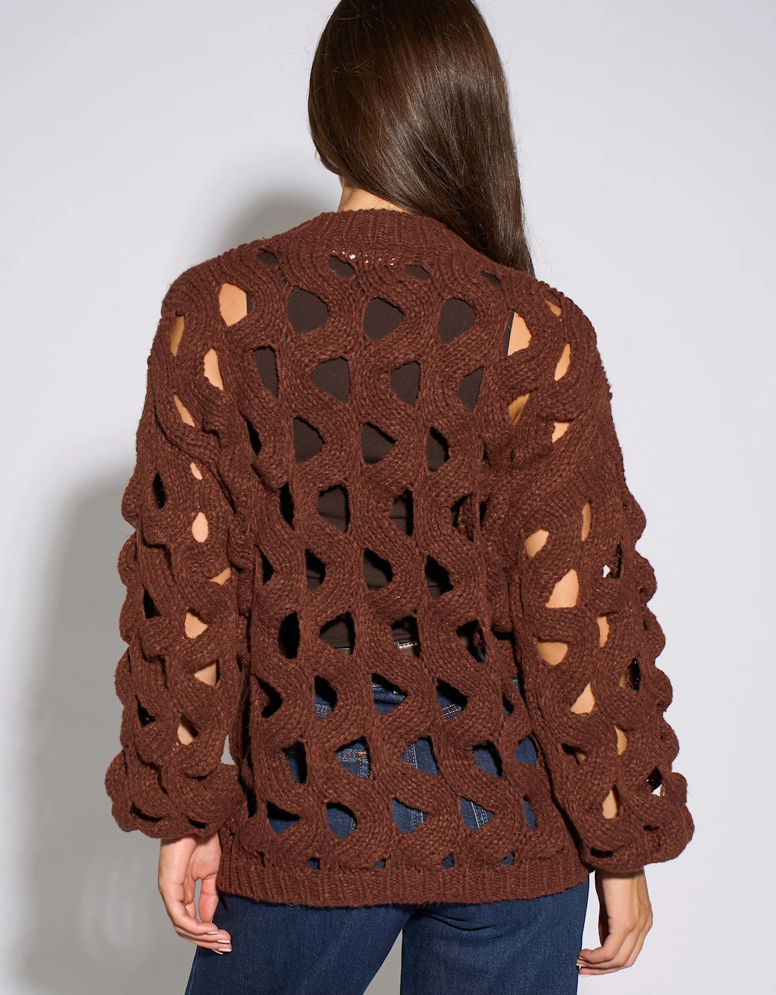Rust Hollow Chunky Knit Cardigan