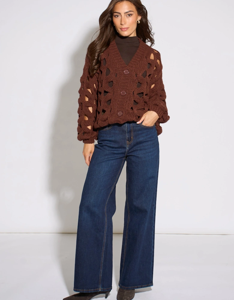 Rust Hollow Chunky Knit Cardigan