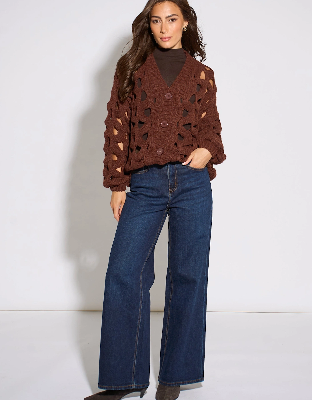 Rust Hollow Chunky Knit Cardigan