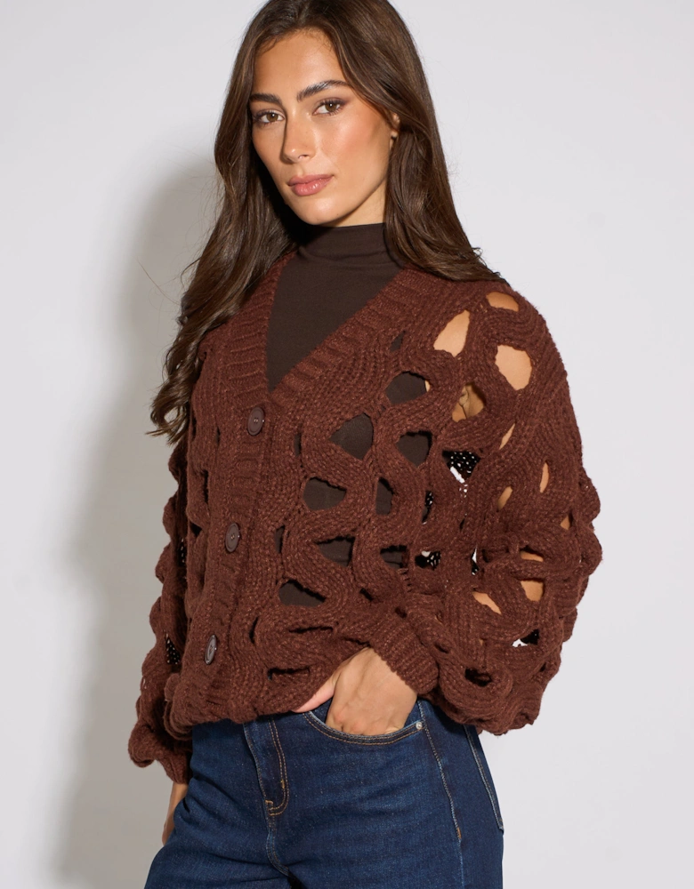 Rust Hollow Chunky Knit Cardigan